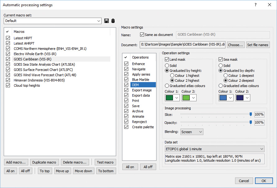 Dartcom MacroPro automatic processing setup window